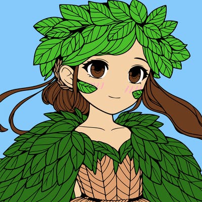 a realistic girl with a costume made of leaves