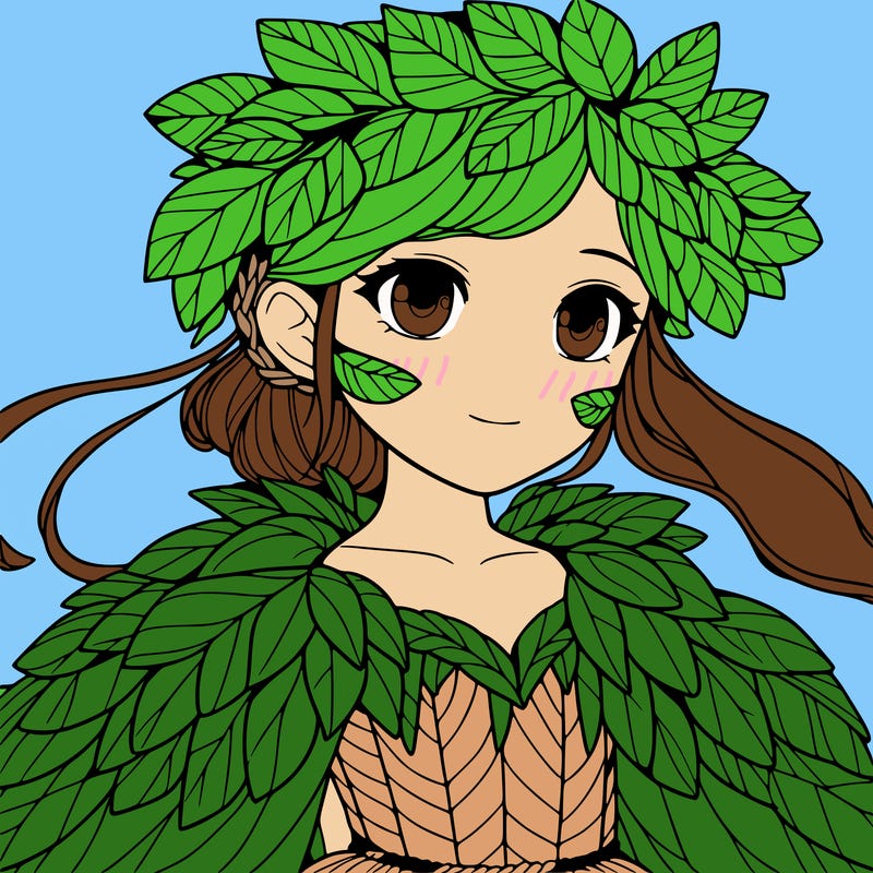 a realistic girl with a costume made of leaves