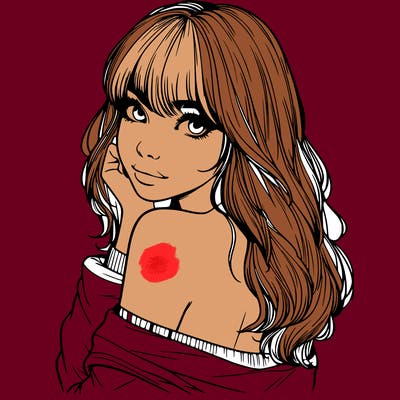 realistic girl with bangs looking over her shoulder