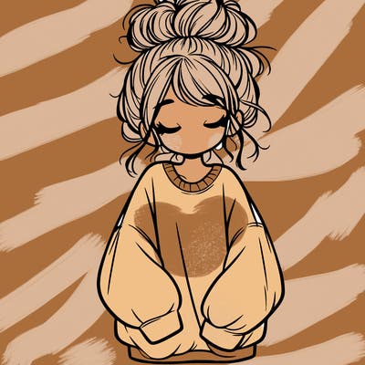girl with baggy sweatshirt and messy bun