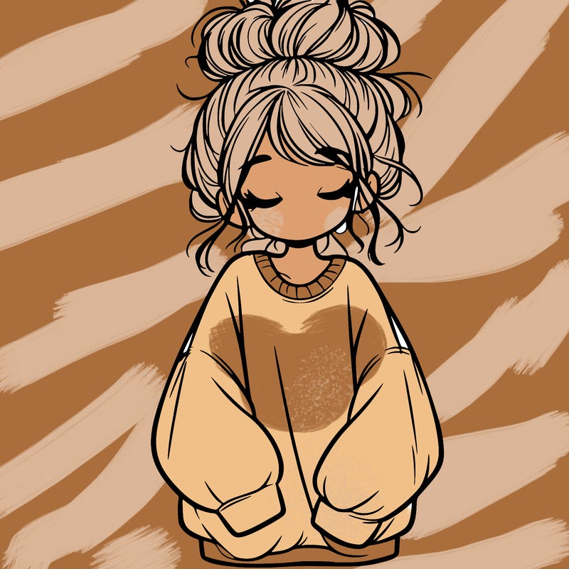 girl with baggy sweatshirt and messy bun