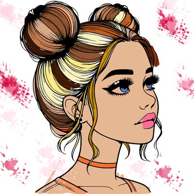 realistic girl with buns on the top of her head