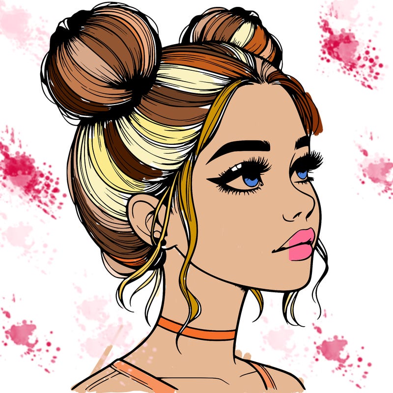 realistic girl with buns on the top of her head