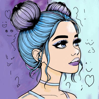 realistic girl with buns on the top of her head