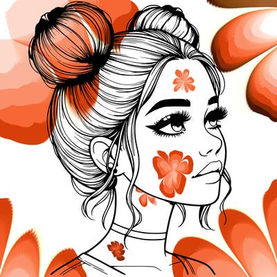 realistic girl with buns on the top of her head