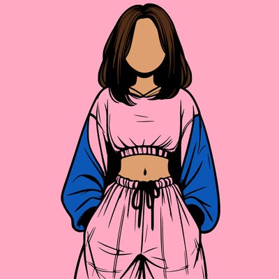 realistic girl faceless with baggy pants and a crop top