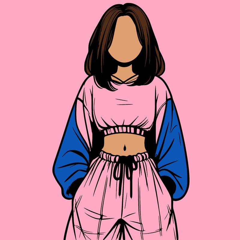 realistic girl faceless with baggy pants and a crop top