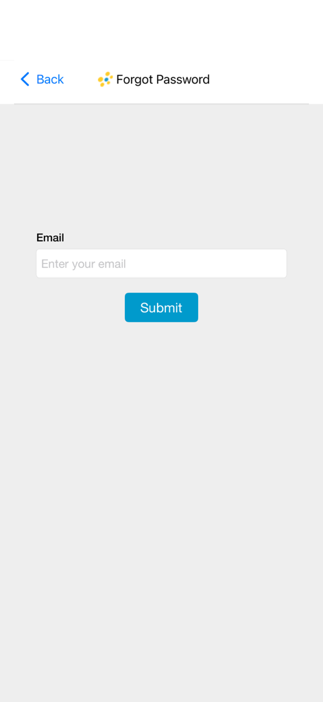 AuPair.com - Forgot password screen in the AuPair app with an email input field and a submit button