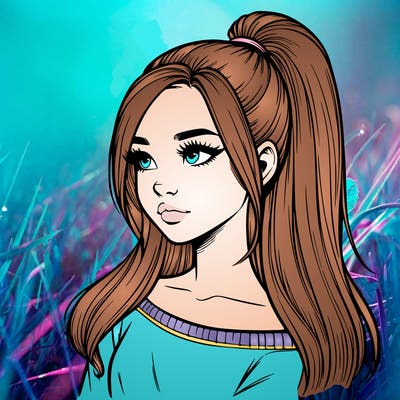 realistic girl with a high ponytail