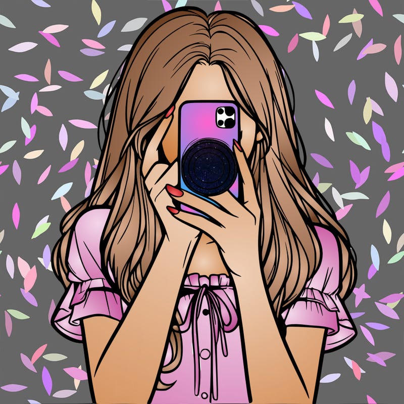 a realistic girl holding her phone taking pictures