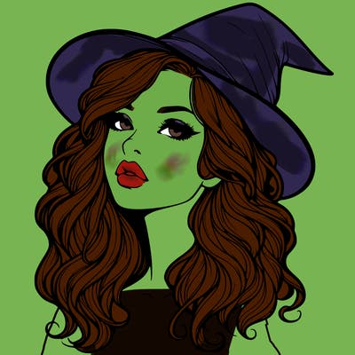 realistic witch girl with wavy hair and lips