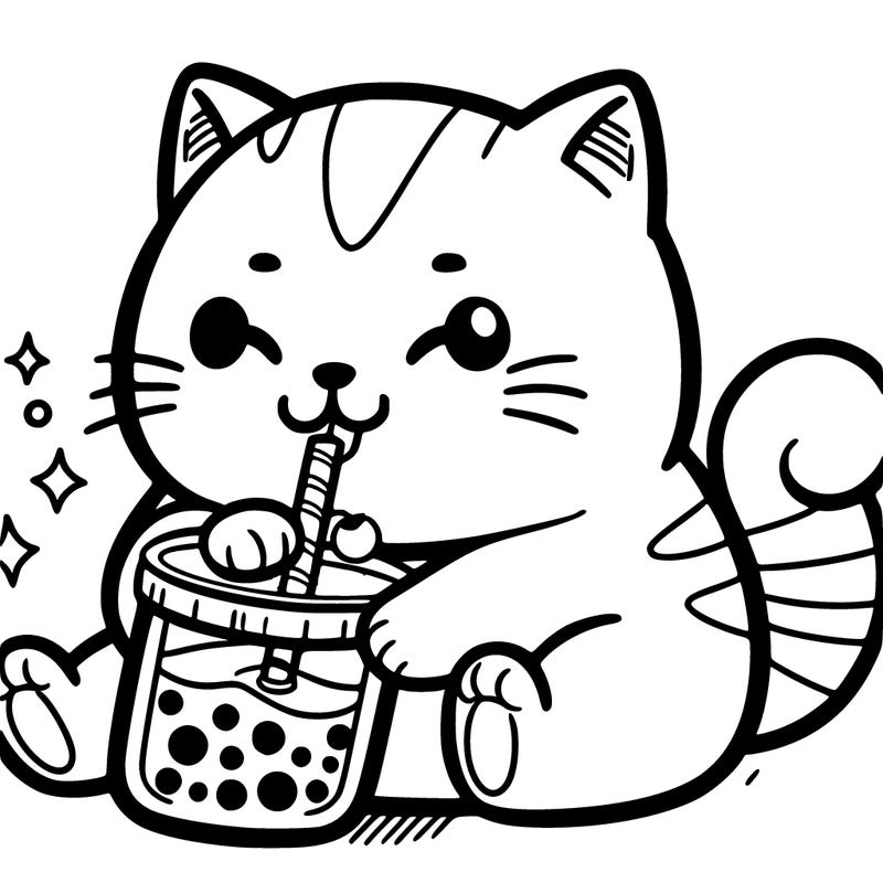 cat drinking boba