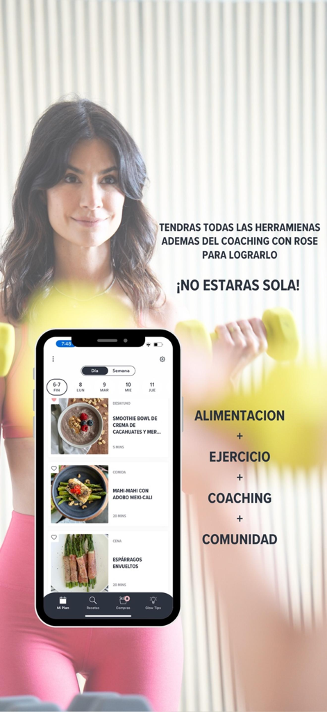 Glow by Rose - Glow by Rose app interface showing meal plans and holistic wellness coaching