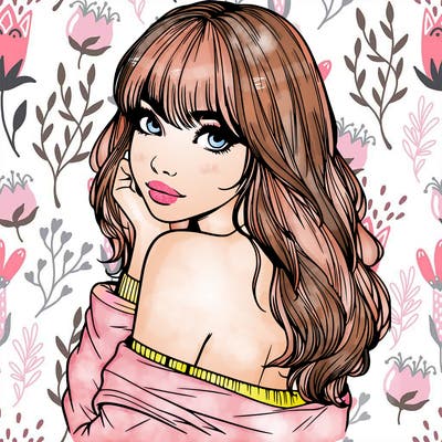 realistic girl with bangs looking over her shoulder