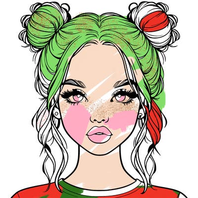 realistic girl with two buns in hair and lips