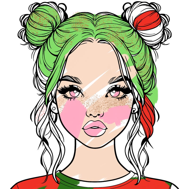 realistic girl with two buns in hair and lips