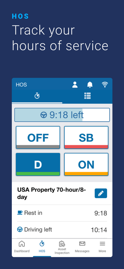 Geotab Drive app interface for tracking commercial driver hours of service HOS