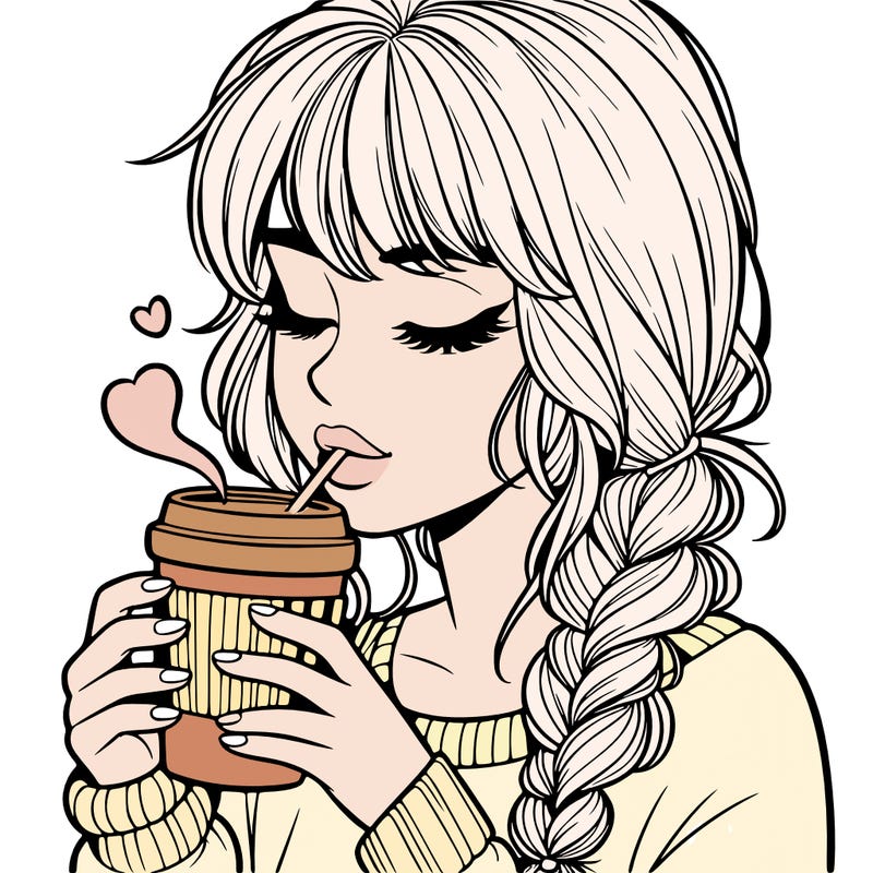 realistic girl drinking coffee