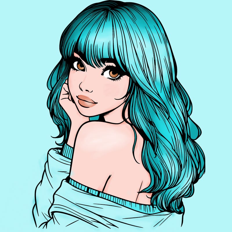 realistic girl with bangs looking over her shoulder