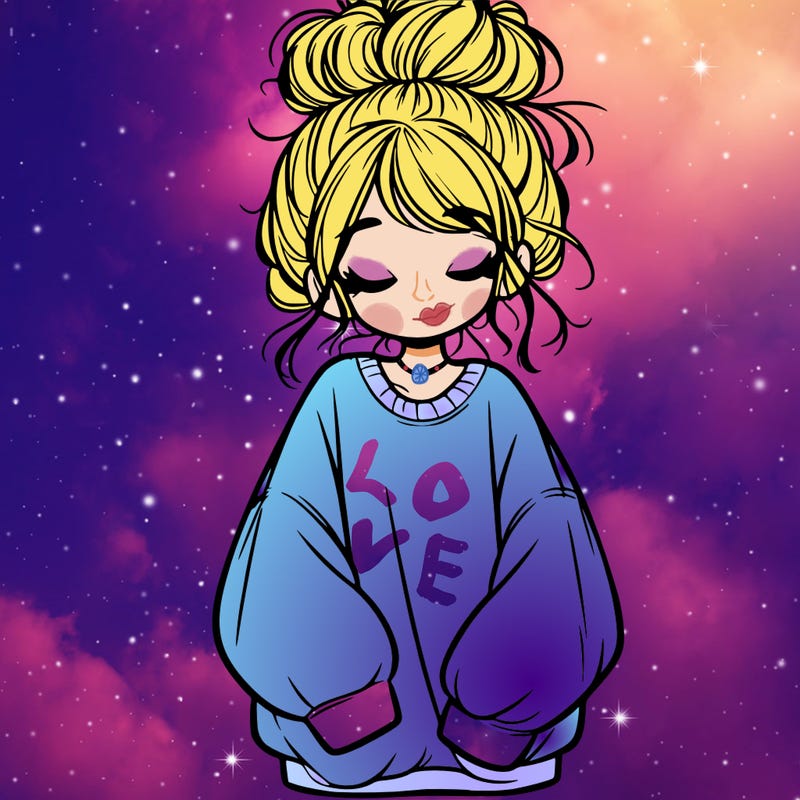 girl with baggy sweatshirt and messy bun