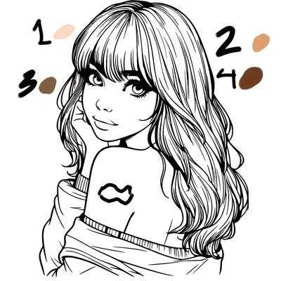 realistic girl with bangs looking over her shoulder