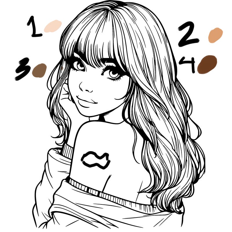 realistic girl with bangs looking over her shoulder