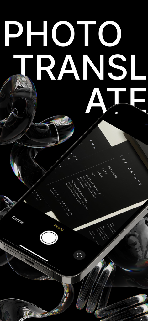 Offline Translator: Phrasify - Un smartphone usando la función de traducción de fotos de la aplicación Phrasify para escanear un menú de restaurante.