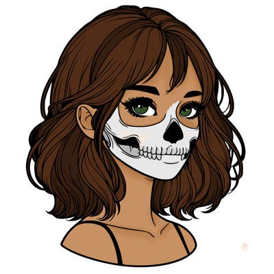 realistic girl with skull
