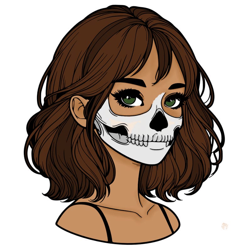 realistic girl with skull