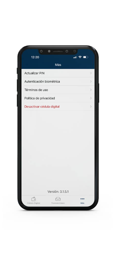 Cedula Digital Colombia - PIN更新と生体認証のオプションが表示されているCedula Digital Colombiaアプリの設定画面