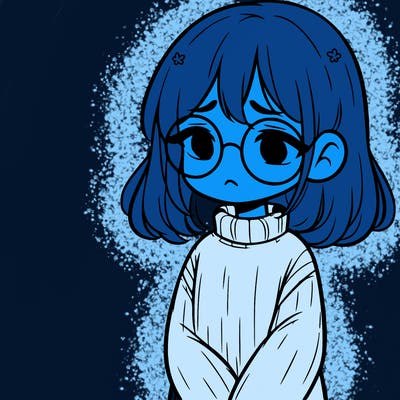 sad girl with glasses in a sweater