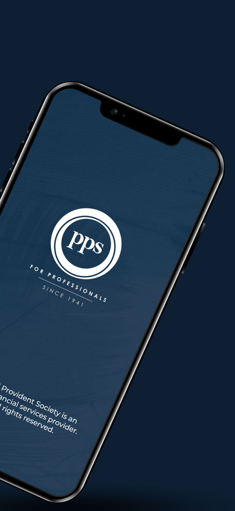 Pantalla introductoria de la App Móvil PPS con el logotipo y el eslogan 'For Professionals Since 1941'.