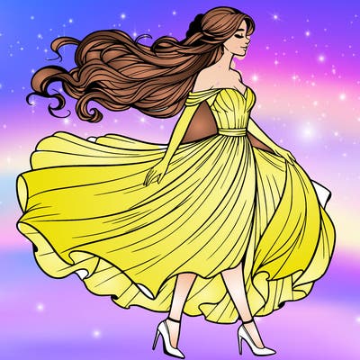 realistic woman in a dress flowing in the wind