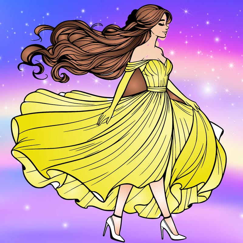realistic woman in a dress flowing in the wind