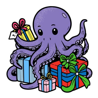 an octopus wrapping gifts