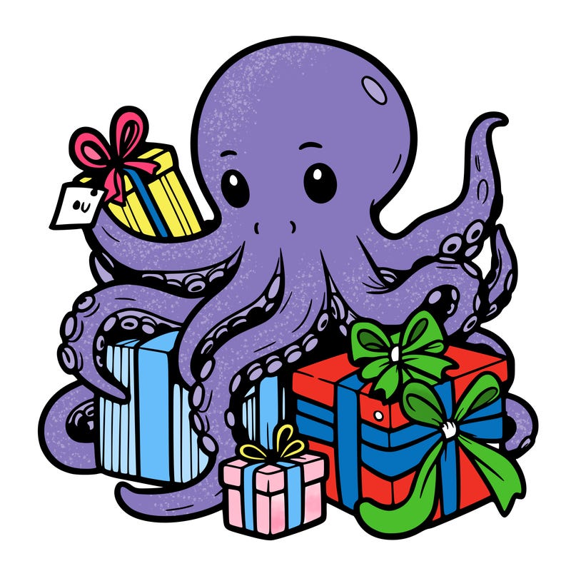 an octopus wrapping gifts