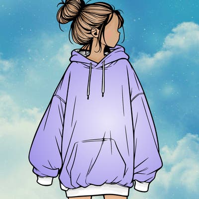 realistic girl with a oversized sweatshirt on and a bun