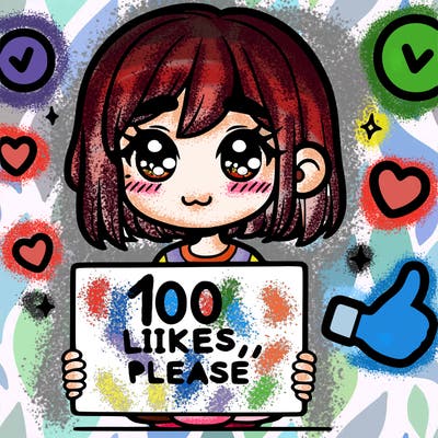 a girl with a sign saying 100 likes, please