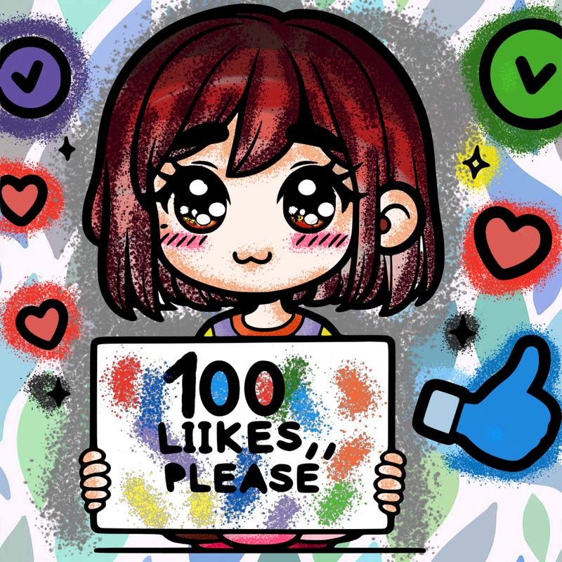a girl with a sign saying 100 likes, please