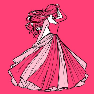 realistic woman with dress flowing in the wind