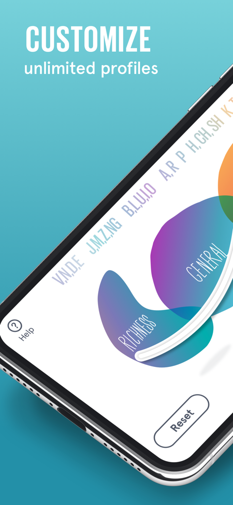 SonicCloud Personalized Sound - SonicCloud app screen showing the interface to customize unlimited sound profiles by tuning specific phonetic frequencies and richness.
