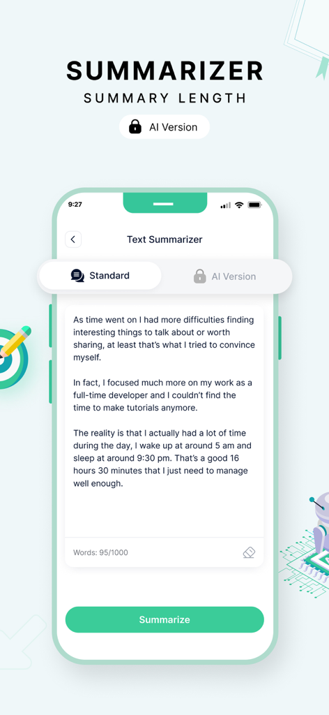 Text Summarizer - Interface do aplicativo Sumarizador de Texto mostrando uma área de entrada de texto e o botão de resumo