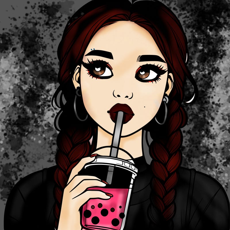 realistic girl with braided hair drinking boba