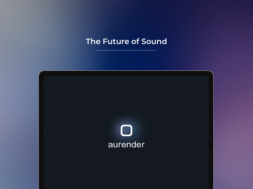 Aurender Conductor V5 - Aurender Conductor V5 splash screen on a tablet with the text The Future of Sound and the Aurender logo