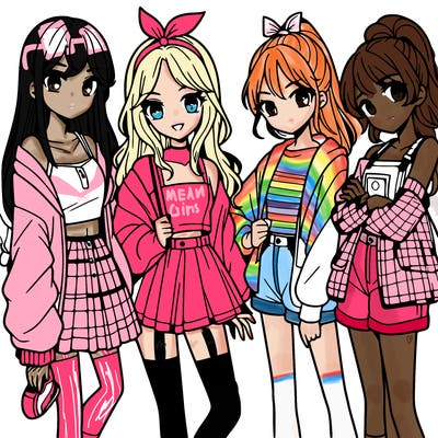 teen manga girls group of 4