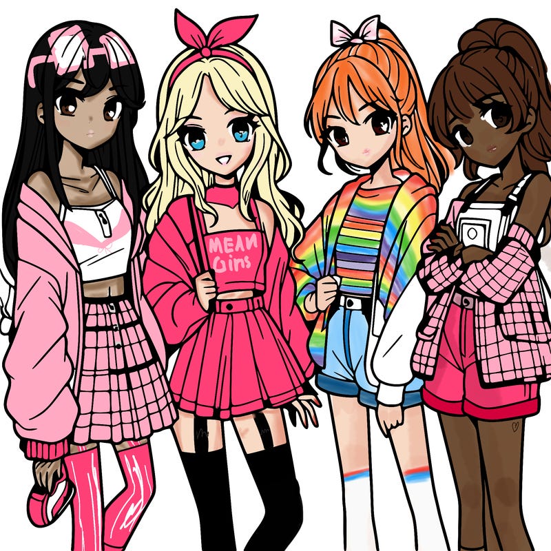 teen manga girls group of 4