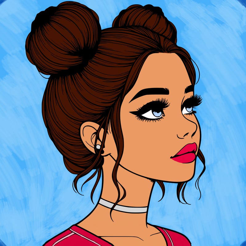 realistic girl with buns on the top of her head