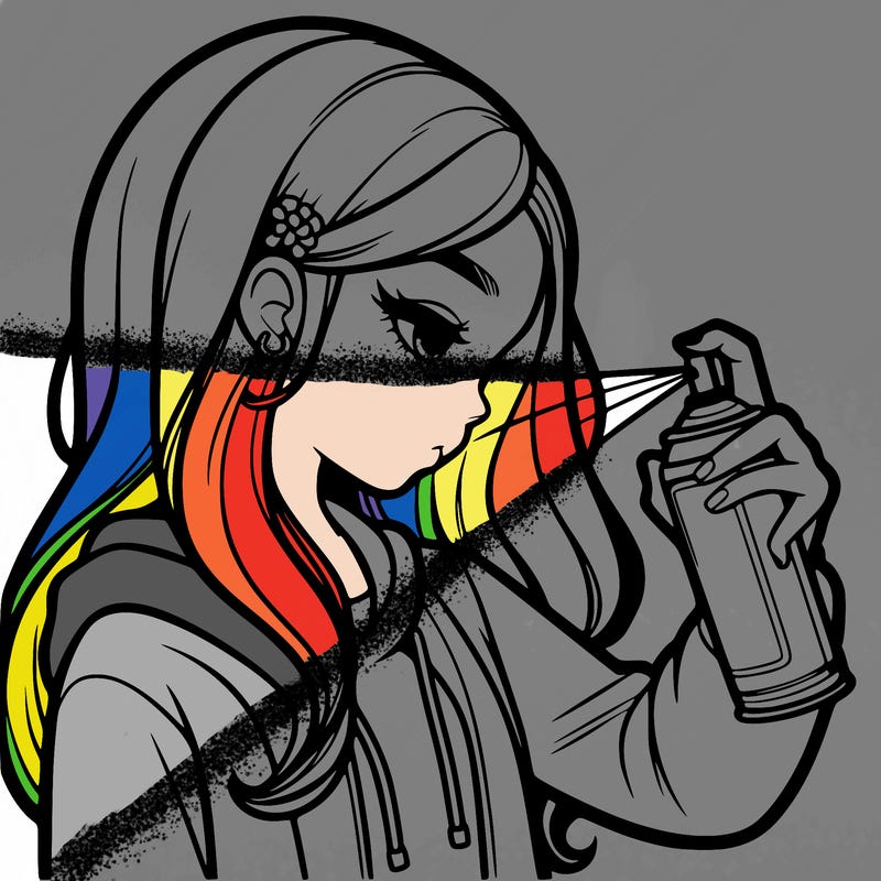 a realistic girl spray painting