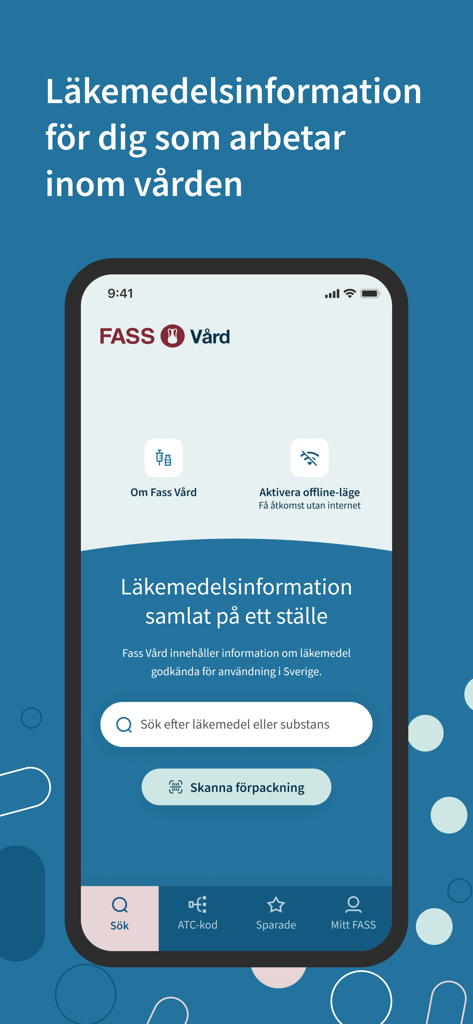 Fass Vård - Fass Vard medical app home screen with pharmaceutical search and offline mode