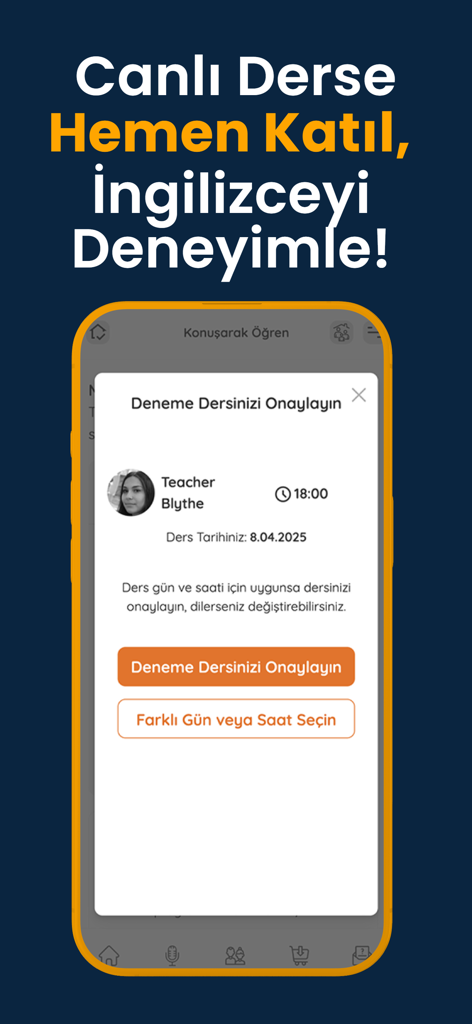 Konuşarak Öğren İngilizce - ライブ講師による体験英語レッスンの確認画面を表示した携帯電話の画面